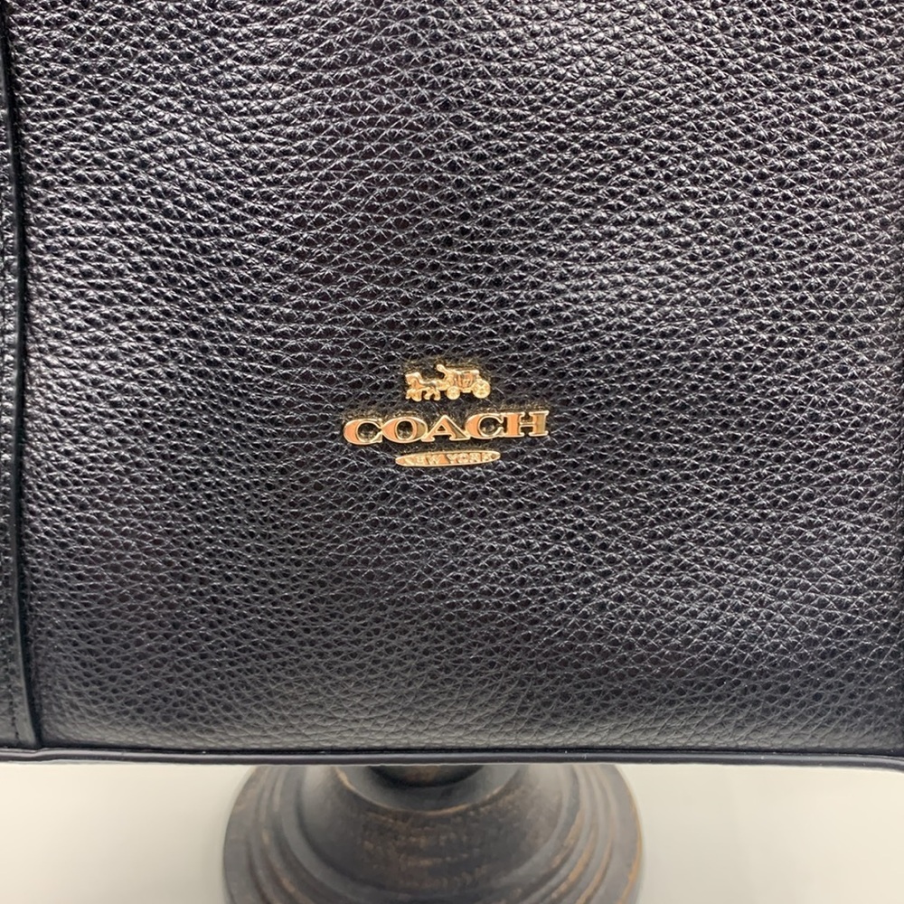 Coach Black Brown Pebbled Leather Signature C Tote shoulder bag Gold charm New - Picture 4 of 17